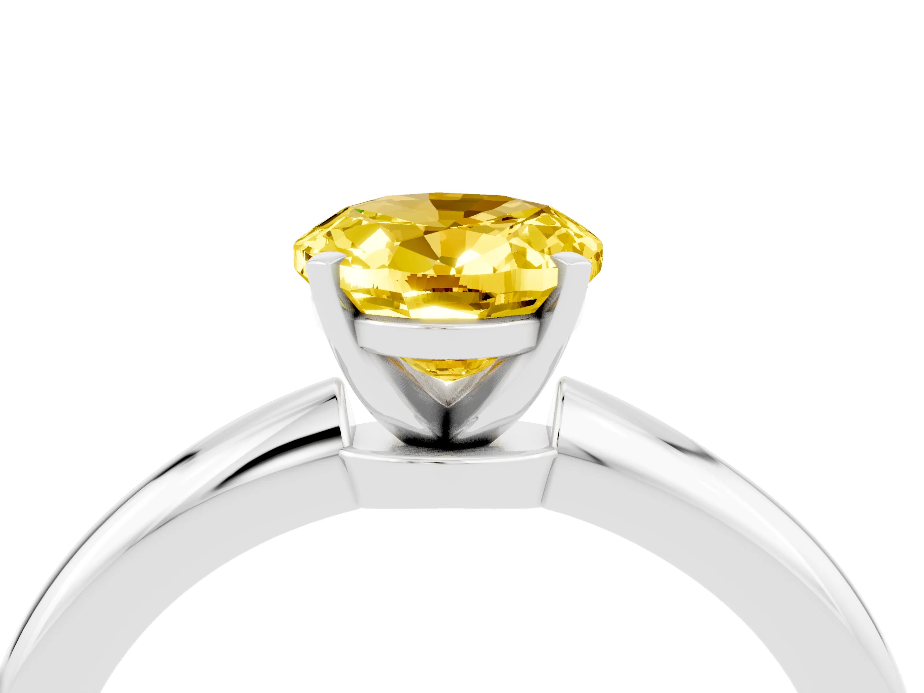 White gold Oval Cut Yellow Sapphire Solitaire Ring with Six-Prong Setting and Classic Band_16