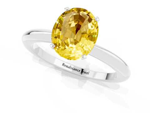 White gold Oval Cut Yellow Sapphire Solitaire Ring with Six-Prong Setting and Classic Band_1