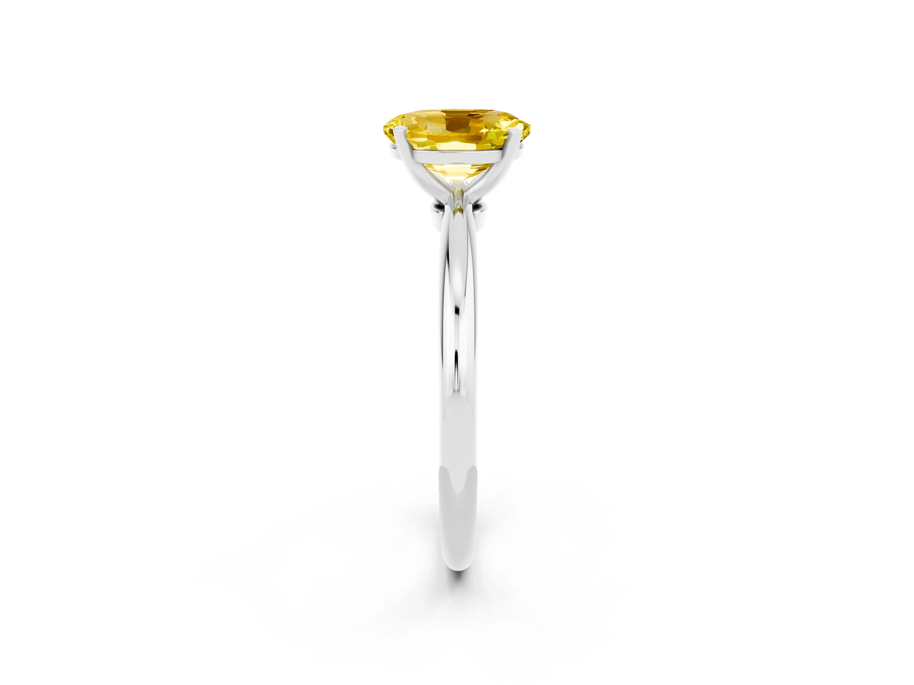 White gold Oval Cut Yellow Sapphire Solitaire Ring with Six-Prong Setting and Classic Band_2