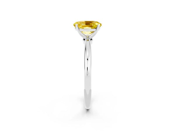 Platinum Oval Cut Yellow Sapphire Solitaire Ring with Six-Prong Setting and Classic Band