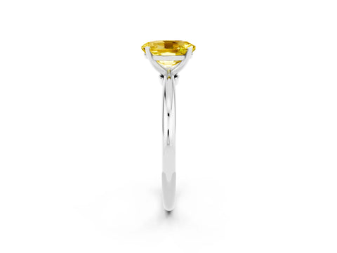 White gold Oval Cut Yellow Sapphire Solitaire Ring with Six-Prong Setting and Classic Band_2