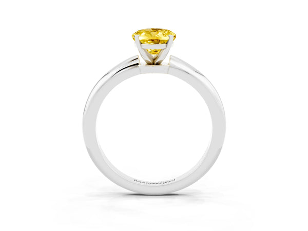 Silver Oval Cut Yellow Sapphire Solitaire Ring with Six-Prong Setting and Classic Band