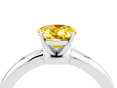 White gold Oval Cut Yellow Sapphire Solitaire Ring with Six-Prong Setting and Classic Band_4