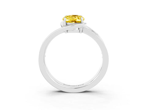 White gold Oval Cut Yellow Sapphire Solitaire Ring with Split Shank and Prong Setting_3