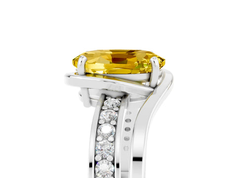 White gold Oval Cut Yellow Sapphire Solitaire Ring with Split Shank and Prong Setting_5
