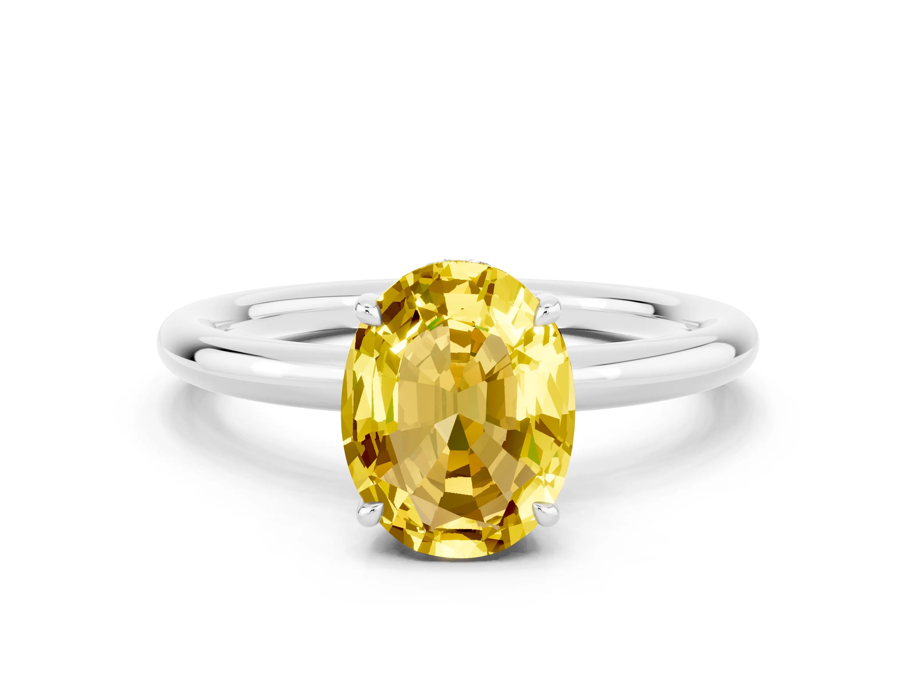 White gold Oval Cut Yellow Sapphire Solitaire Ring with Thin Band and Four-Prong Setting_36