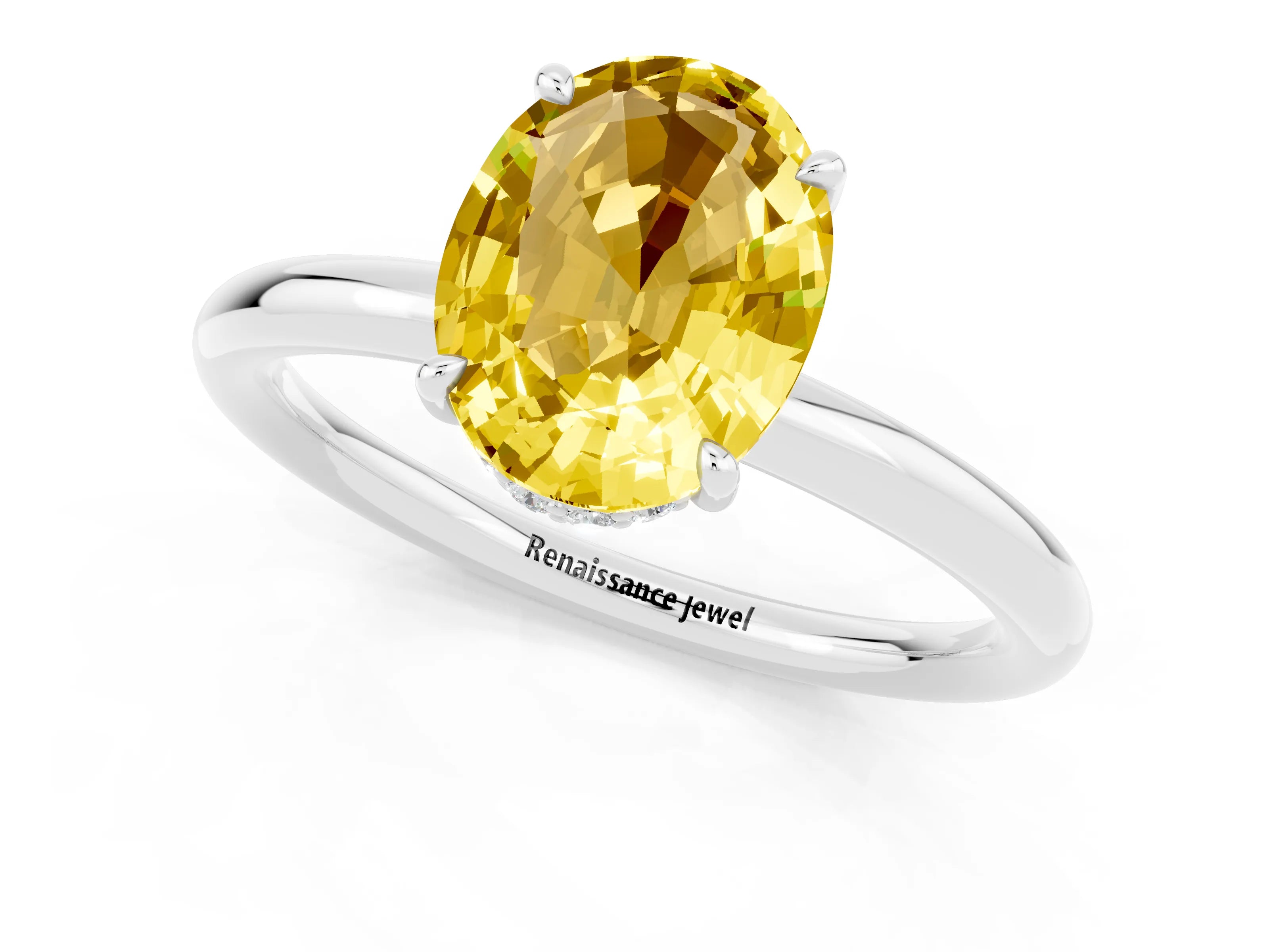 White gold Oval Cut Yellow Sapphire Solitaire Ring with Thin Band and Four-Prong Setting_37