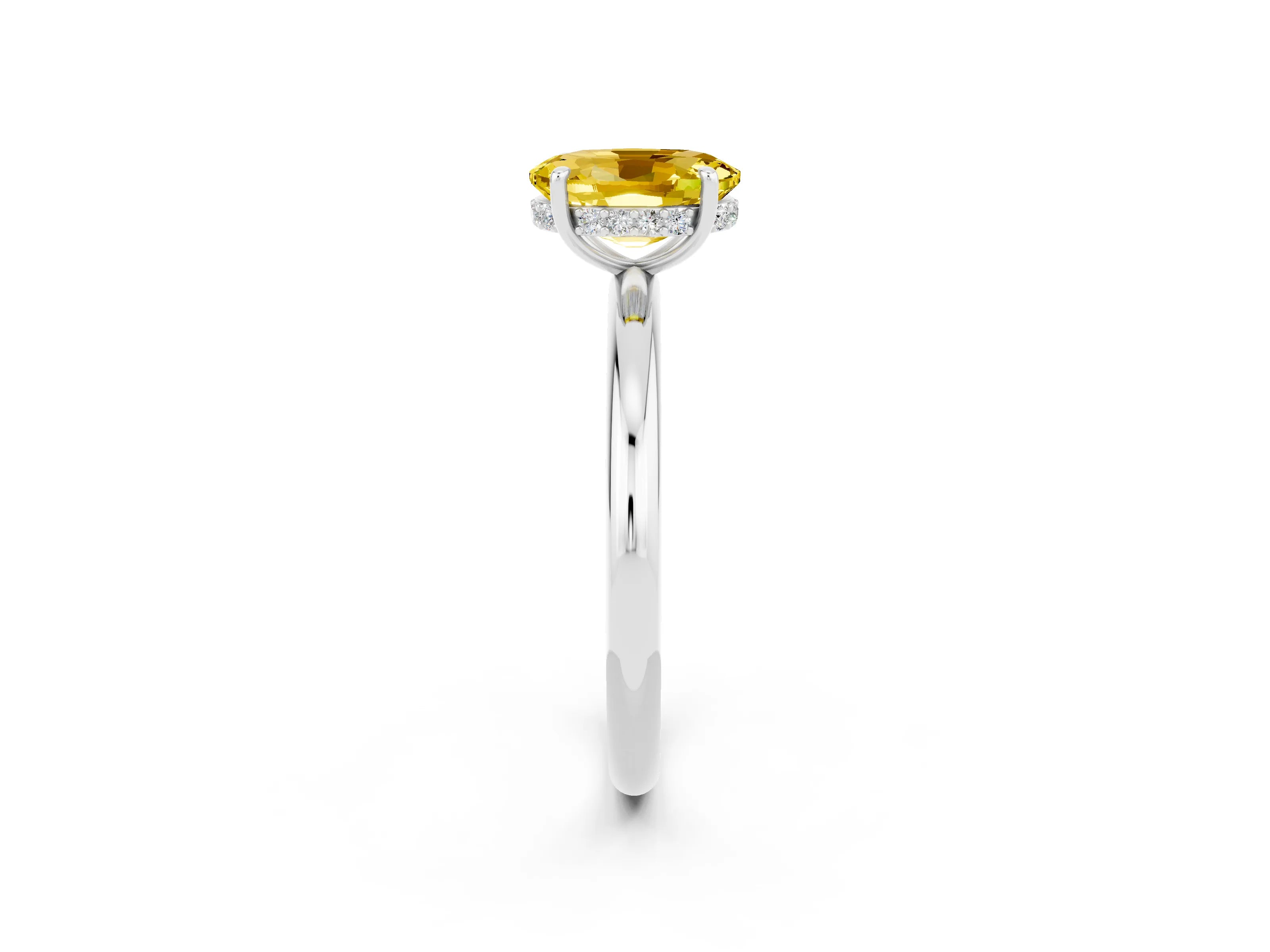 White gold Oval Cut Yellow Sapphire Solitaire Ring with Thin Band and Four-Prong Setting_38
