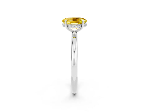 White gold Oval Cut Yellow Sapphire Solitaire Ring with Thin Band and Four-Prong Setting_38