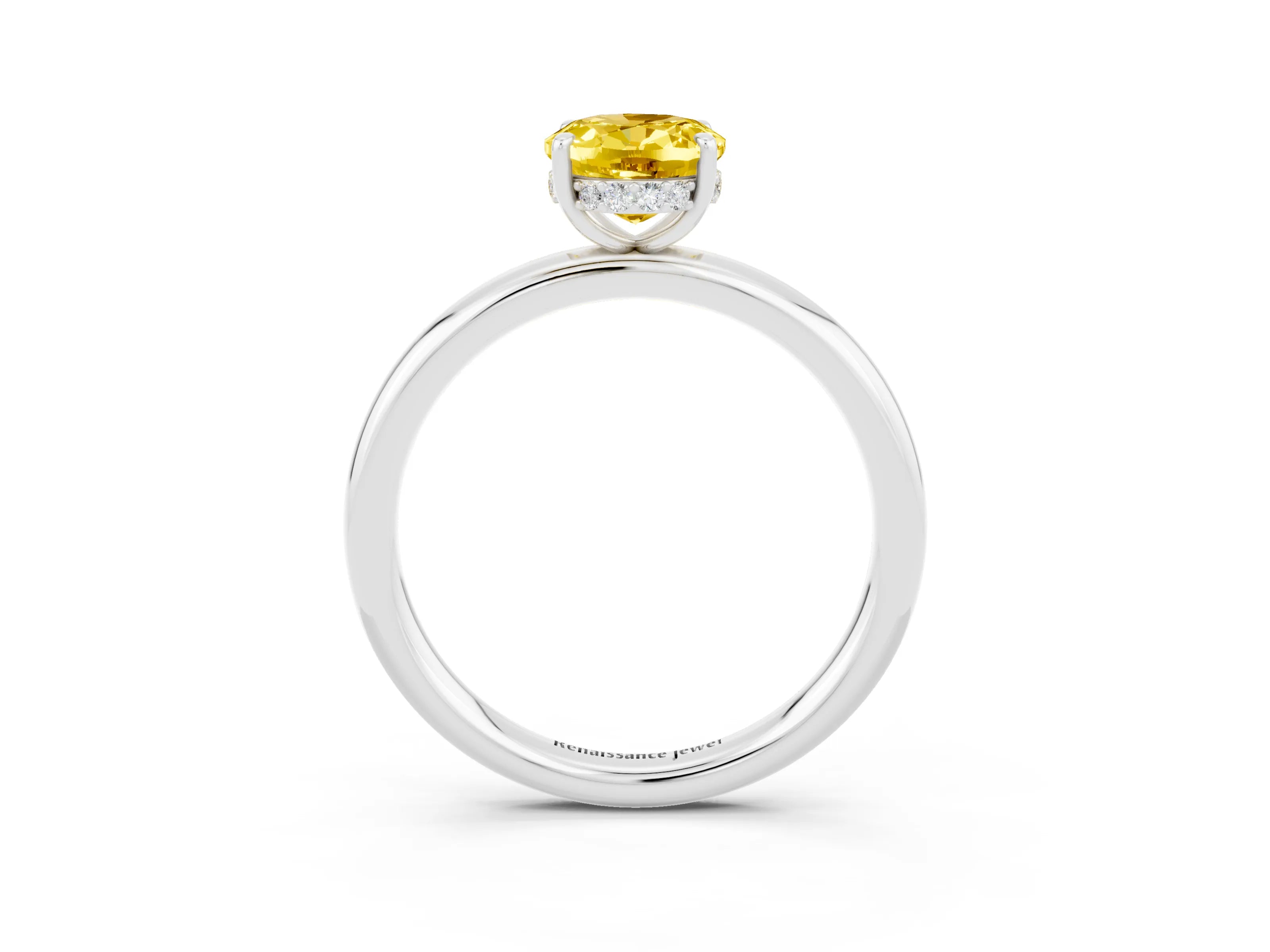 White gold Oval Cut Yellow Sapphire Solitaire Ring with Thin Band and Four-Prong Setting_39