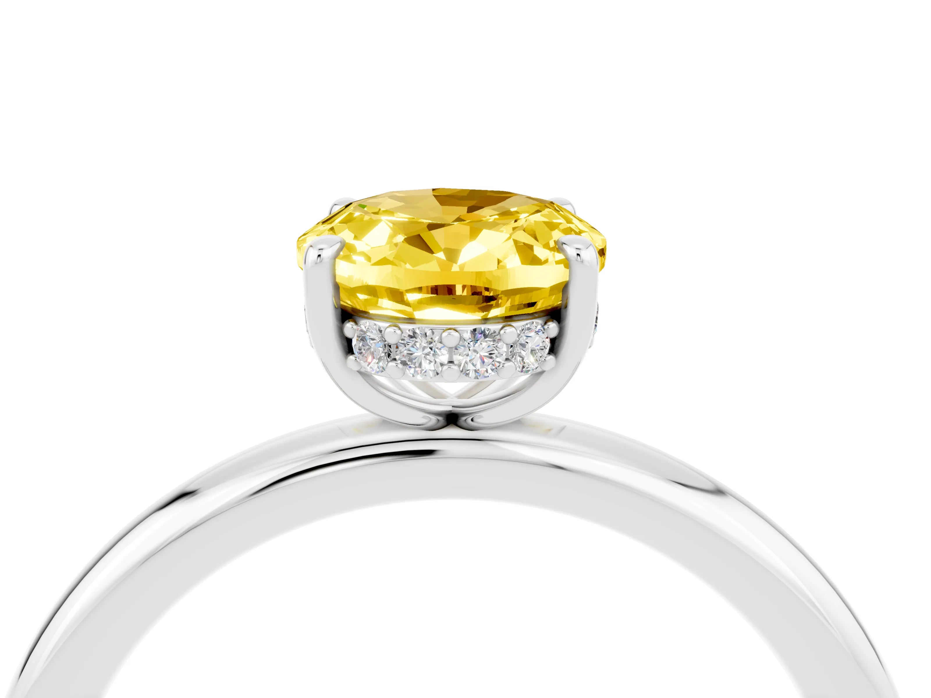 White gold Oval Cut Yellow Sapphire Solitaire Ring with Thin Band and Four-Prong Setting_40
