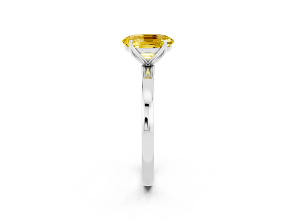 Platinum Oval Cut Yellow Sapphire Solitaire Ring with Thin Band and Prong Setting