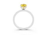 White gold Oval Cut Yellow Sapphire Solitaire Ring with Thin Band and Prong Setting_15
