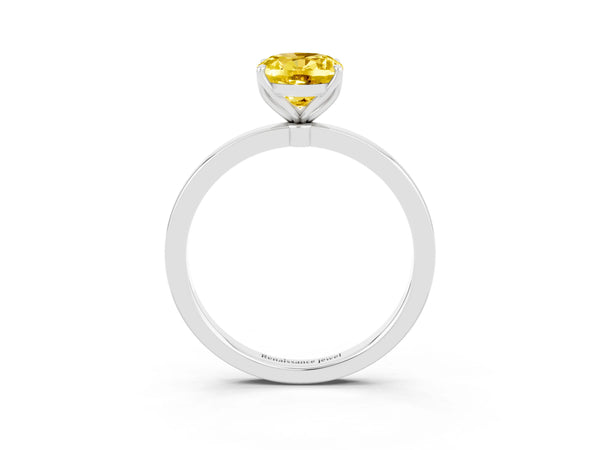 White gold Oval Cut Yellow Sapphire Solitaire Ring with Thin Band and Prong Setting