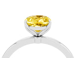 White gold Oval Cut Yellow Sapphire Solitaire Ring with Thin Band and Prong Setting_16
