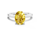 White gold Oval Cut Yellow Sapphire Solitaire Ring with Thin Band and Prong Setting_36