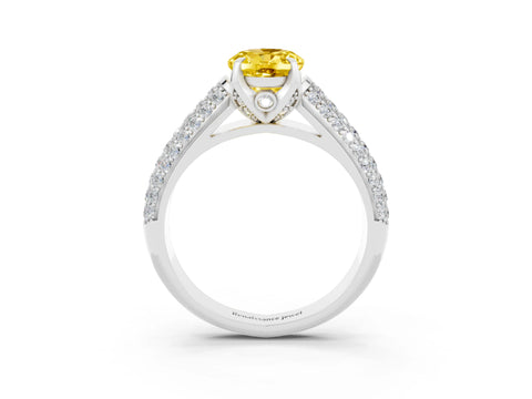 White gold Oval Cut Yellow Sapphire Solitaire Ring with Three-Row Pavé Band and Four-Prong Setting_15