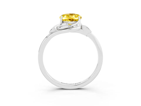 White gold Oval Cut Yellow Sapphire Solitaire Ring with Twist Band and Four-Prong Setting_15