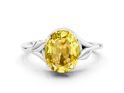 White gold Oval Cut Yellow Sapphire Solitaire Ring with Twist Band and Four-Prong Setting_36