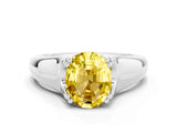 White gold Oval Cut Yellow Sapphire Solitaire Ring with Wide Band and Prong Setting_24