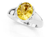 White gold Oval Cut Yellow Sapphire Solitaire Ring with Wide Band and Prong Setting_25