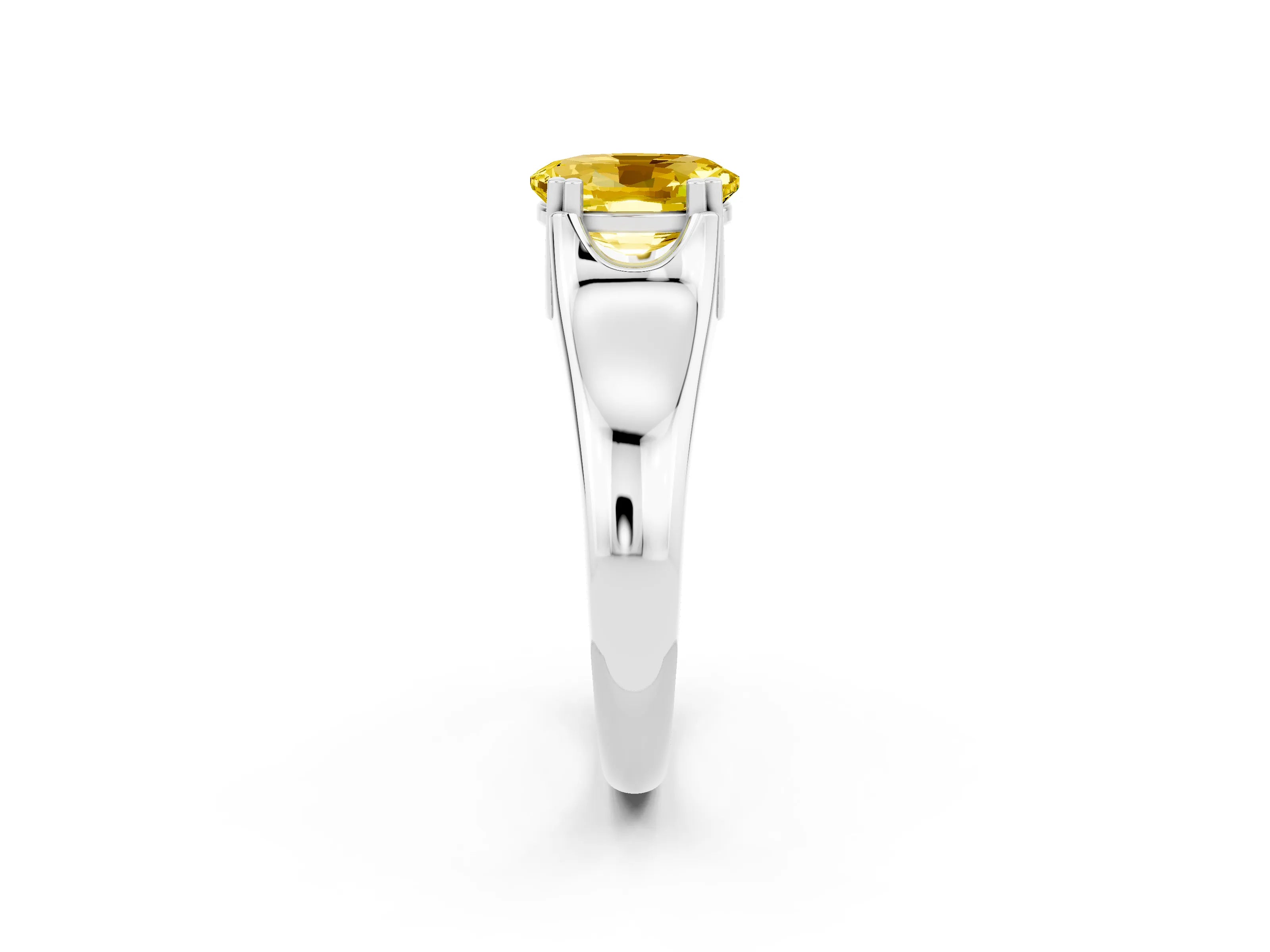 White gold Oval Cut Yellow Sapphire Solitaire Ring with Wide Band and Prong Setting_26