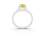 White gold Oval Cut Yellow Sapphire Solitaire Ring with Wide Band and Prong Setting_27