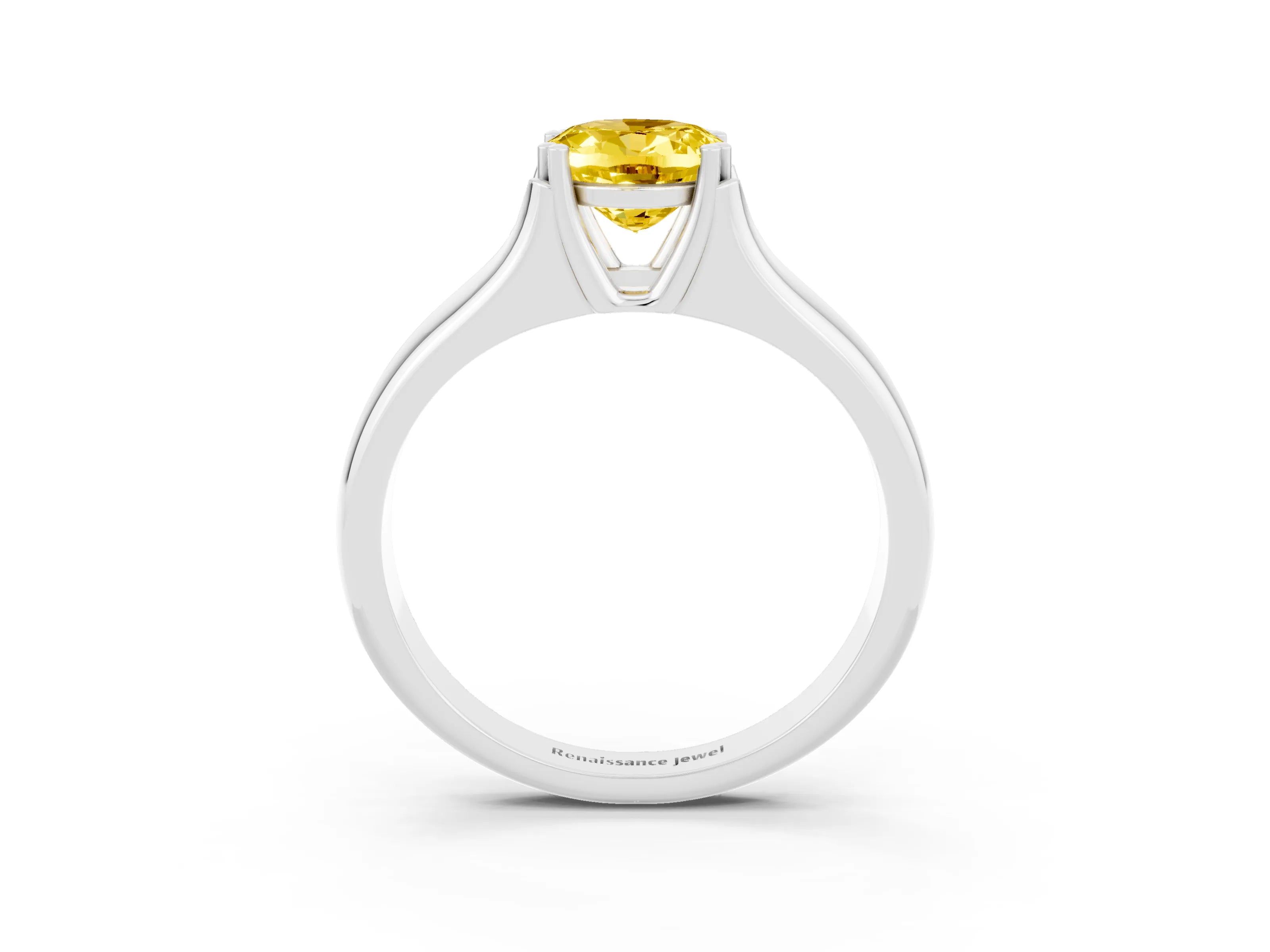 White gold Oval Cut Yellow Sapphire Solitaire Ring with Wide Band and Prong Setting_27