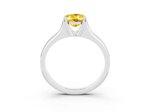 White gold Oval Cut Yellow Sapphire Solitaire Ring with Wide Band and Prong Setting_27