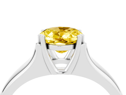 White gold Oval Cut Yellow Sapphire Solitaire Ring with Wide Band and Prong Setting_28