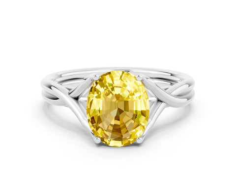 White gold Oval Cut Yellow Sapphire Solitaire Twist Band Prong Setting Ring_72