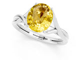 White gold Oval Cut Yellow Sapphire Solitaire Twist Band Prong Setting Ring_73