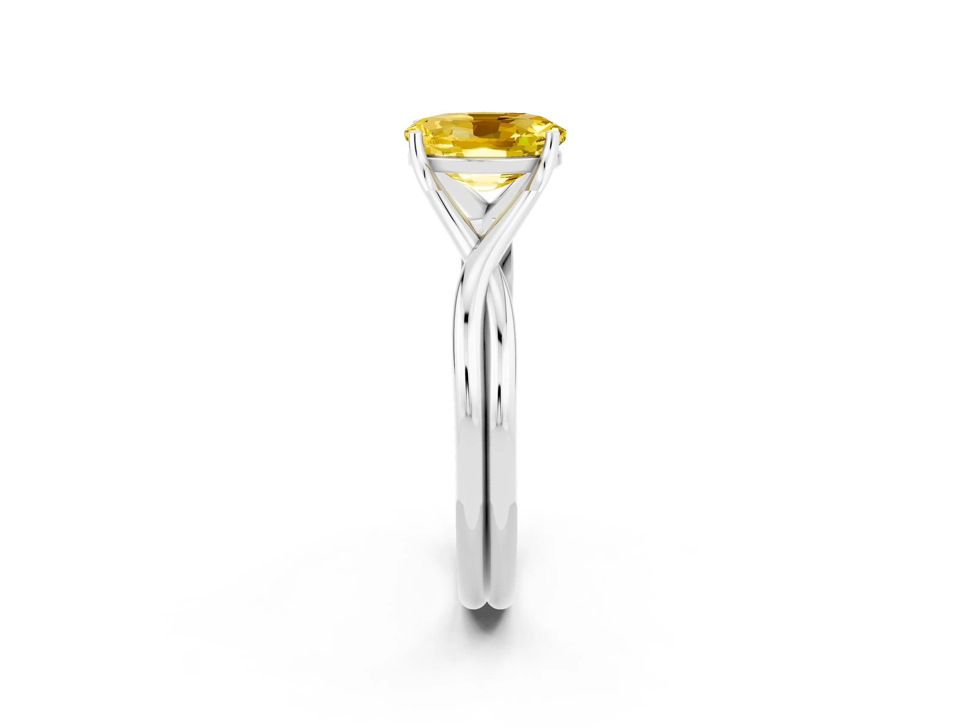 White gold Oval Cut Yellow Sapphire Solitaire Twist Band Prong Setting Ring_74