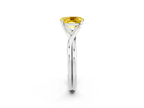 White gold Oval Cut Yellow Sapphire Solitaire Twist Band Prong Setting Ring_74