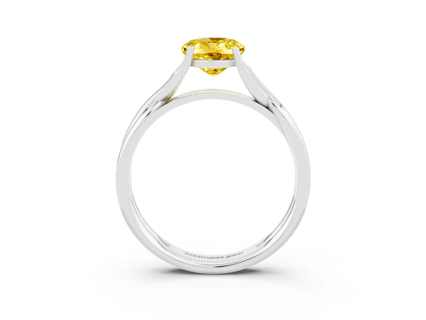 Platinum Oval Cut Yellow Sapphire Solitaire Twist Band Prong Setting Ring
