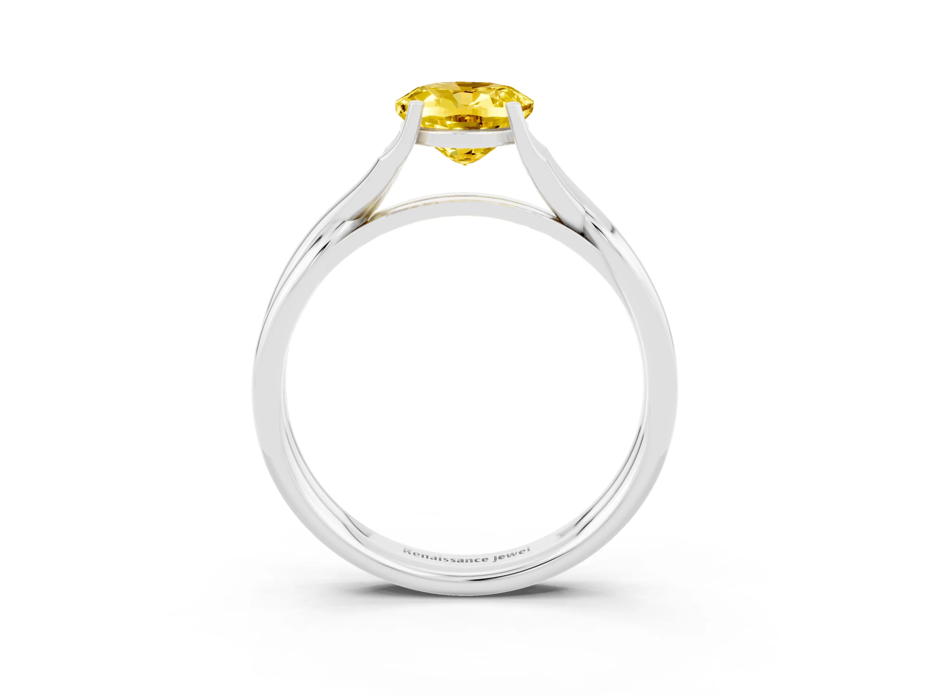 White gold Oval Cut Yellow Sapphire Solitaire Twist Band Prong Setting Ring_75