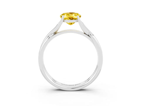 White gold Oval Cut Yellow Sapphire Solitaire Twist Band Prong Setting Ring_75