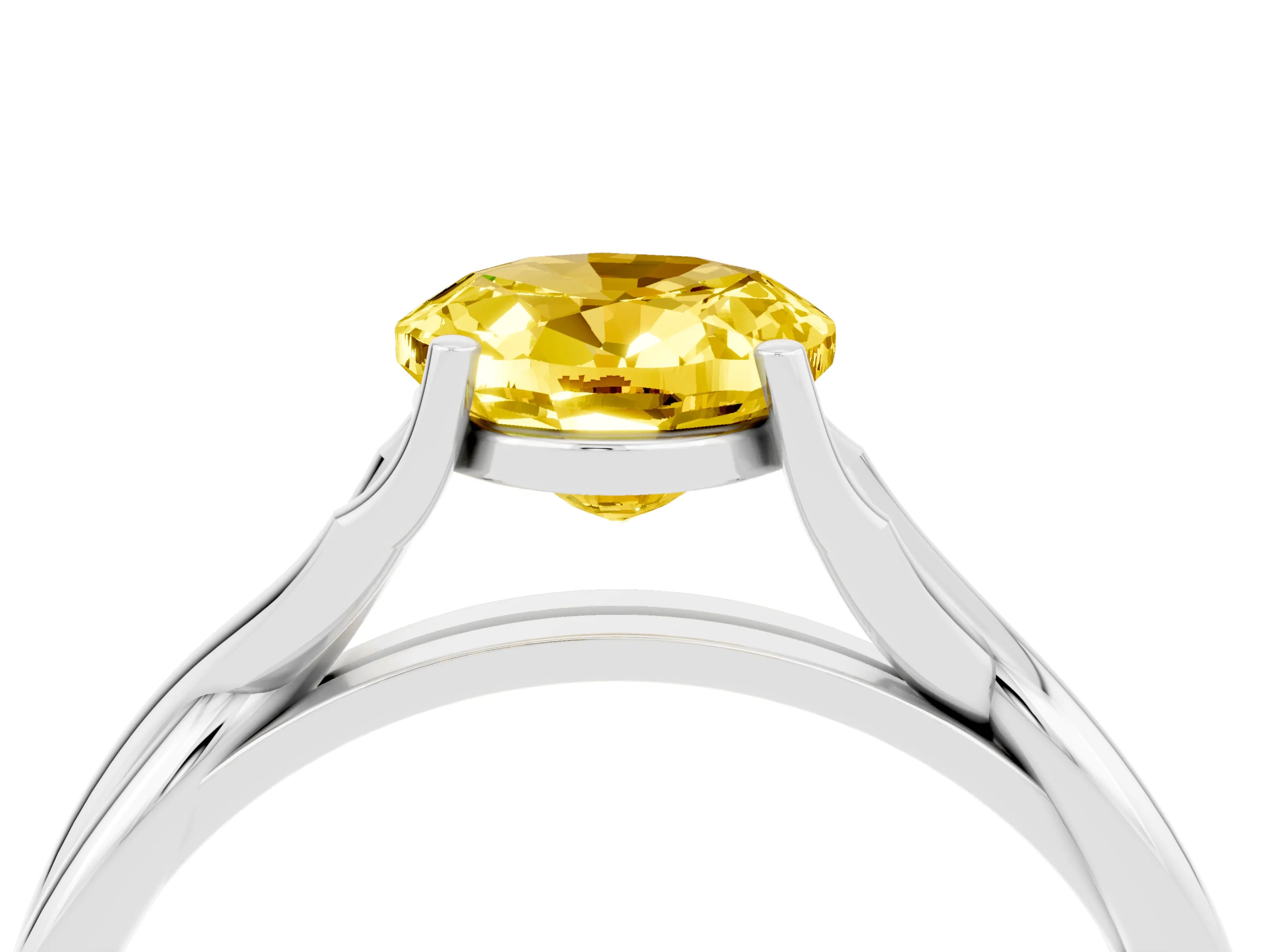 White gold Oval Cut Yellow Sapphire Solitaire Twist Band Prong Setting Ring_76