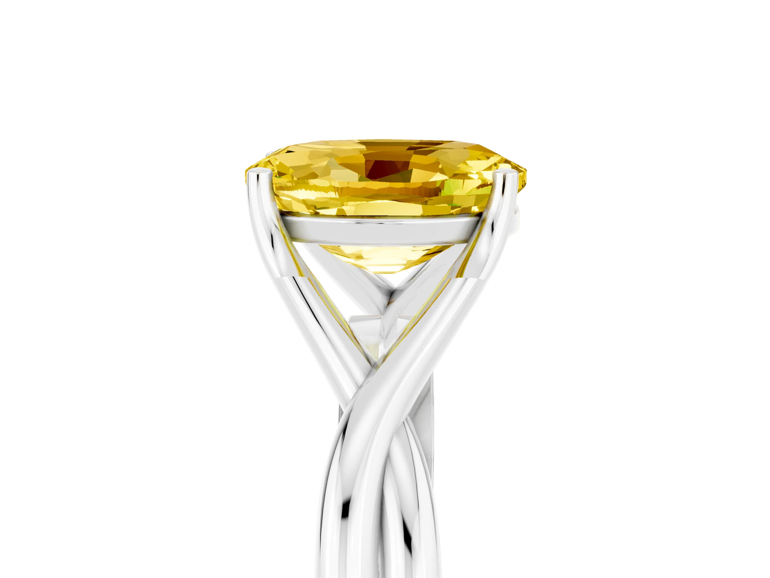 White gold Oval Cut Yellow Sapphire Solitaire Twist Band Prong Setting Ring_77