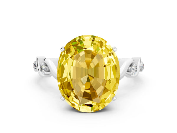 Silver Oval Cut Yellow Sapphire Solitaire Twisted Band with Round  Accents and Prong Setting