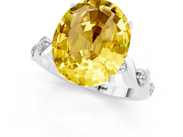 Silver Oval Cut Yellow Sapphire Solitaire Twisted Band with Round  Accents and Prong Setting