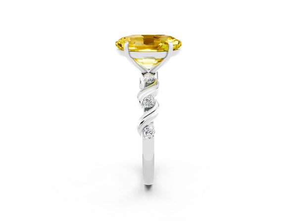 Platinum Oval Cut Yellow Sapphire Solitaire Twisted Band with Round  Accents and Prong Setting
