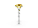 White gold Oval Cut Yellow Sapphire Solitaire Twisted Band with Round  Accents and Prong Setting_14
