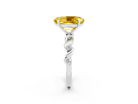 White gold Oval Cut Yellow Sapphire Solitaire Twisted Band with Round  Accents and Prong Setting_14