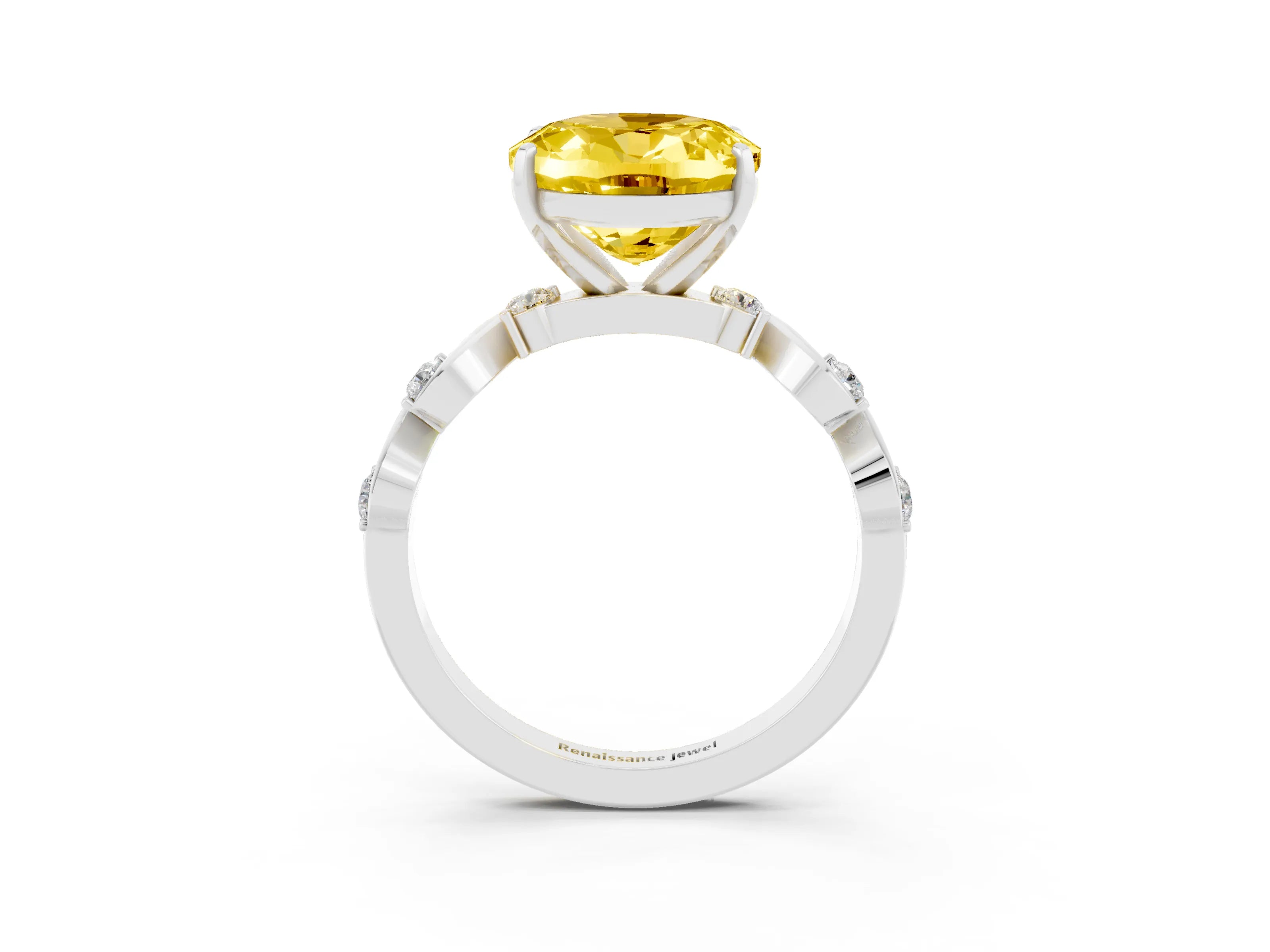 White gold Oval Cut Yellow Sapphire Solitaire Twisted Band with Round  Accents and Prong Setting_15