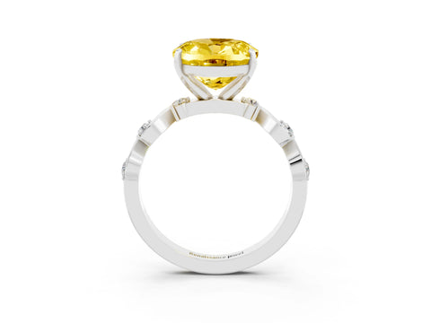 White gold Oval Cut Yellow Sapphire Solitaire Twisted Band with Round  Accents and Prong Setting_15