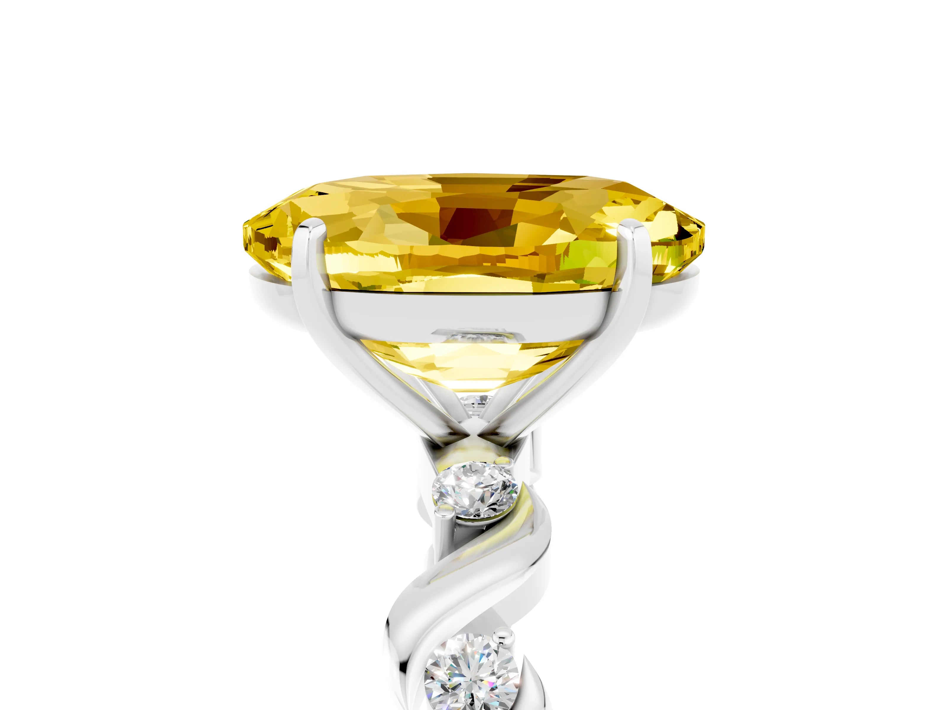 White gold Oval Cut Yellow Sapphire Solitaire Twisted Band with Round  Accents and Prong Setting_17