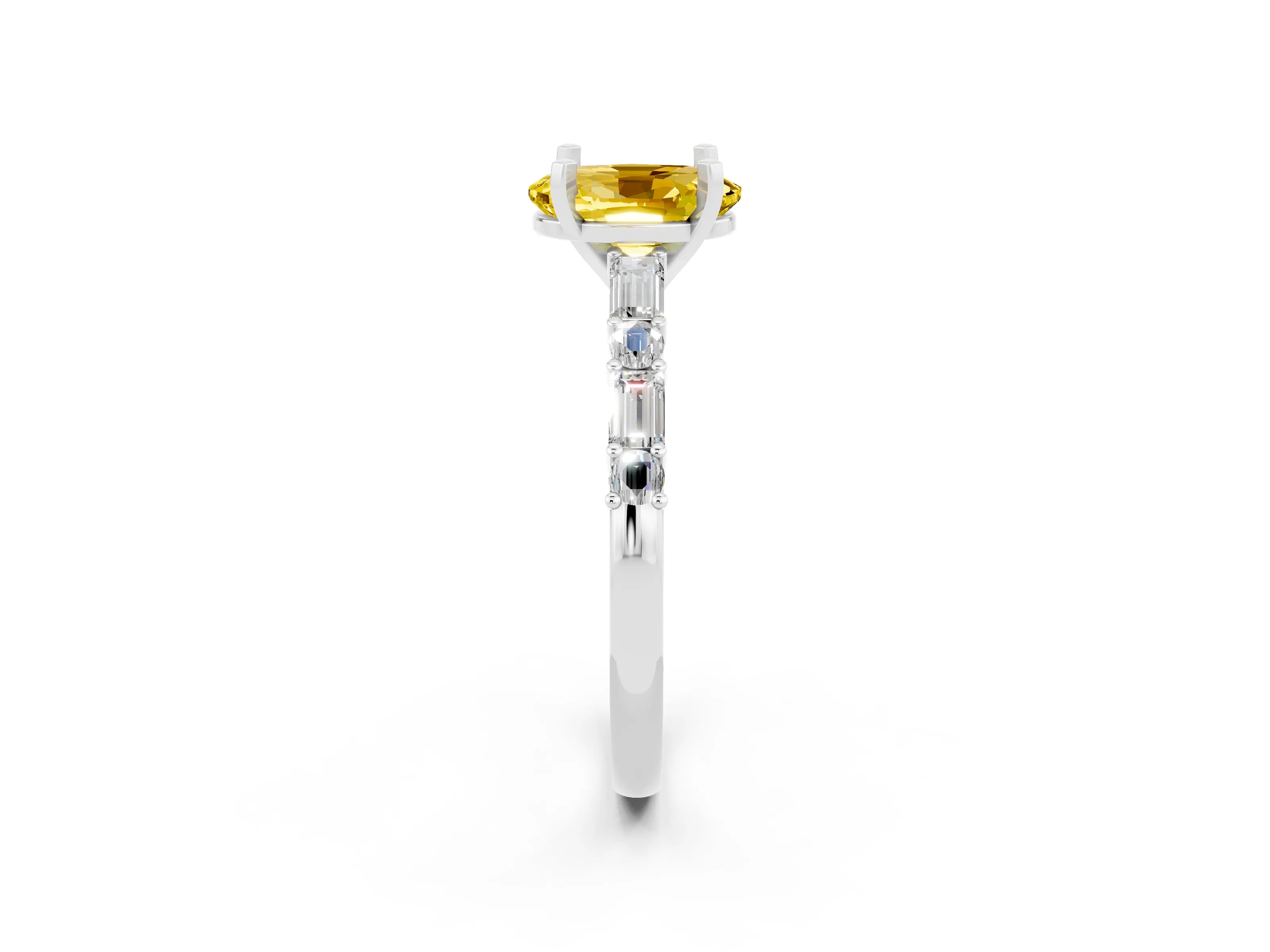 White gold Oval Cut Yellow Sapphire Solitaire with Side Baguettes and Channel Set Band_26