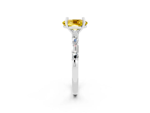 White gold Oval Cut Yellow Sapphire Solitaire with Side Baguettes and Channel Set Band_26
