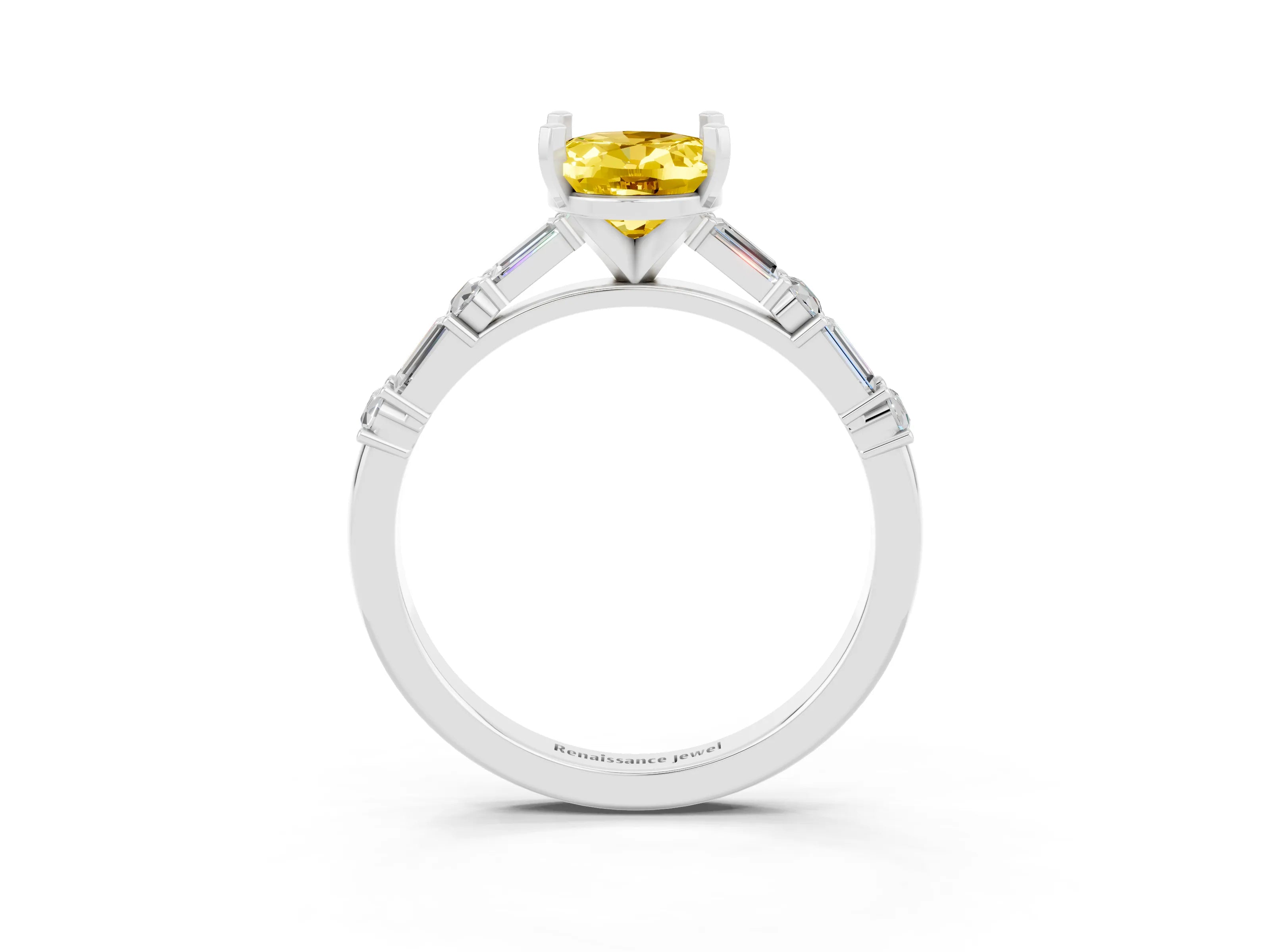 White gold Oval Cut Yellow Sapphire Solitaire with Side Baguettes and Channel Set Band_27